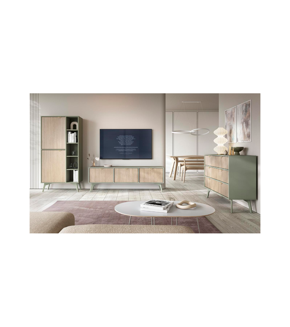 Ensemble meuble TV FOREST couleur Chevrons Scandi / Eucalyptus